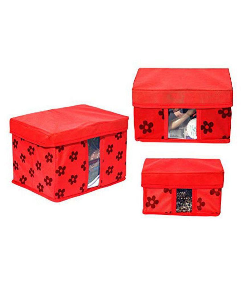     			PrettyKrafts Storage Box (Red) - Combo Pack of 3