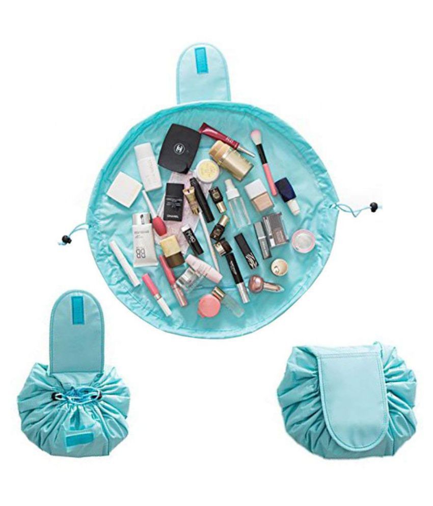     			House Of Quirk Blue Lazy Cosmetic Bag Drawstring Travel Makeup Pouch