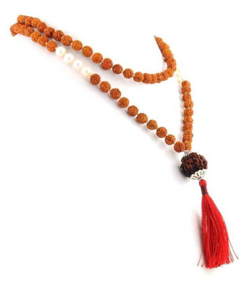     			108+1 Beads With 5 Mukhi Rudraksha Pearl Wood Necklace