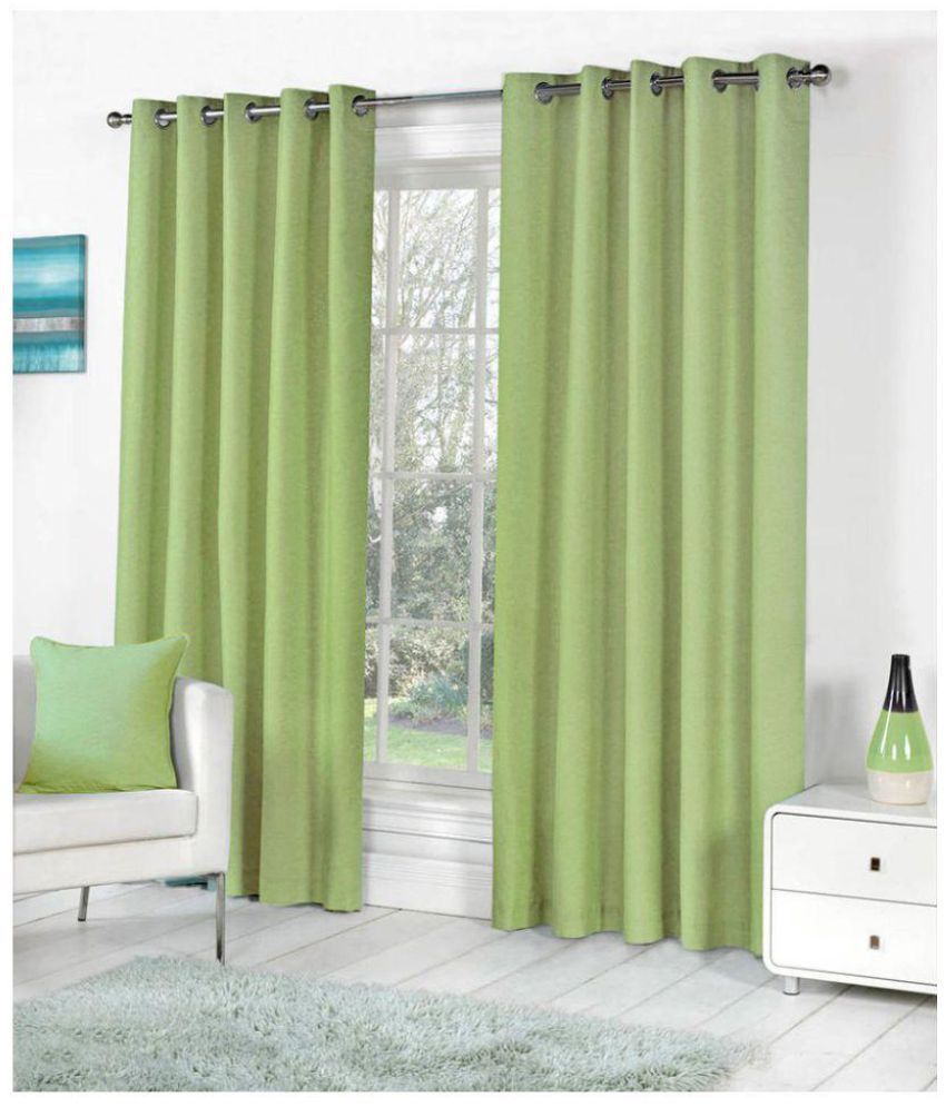     			Phyto Home Solid Semi-Transparent Eyelet Door Curtain 7 ft Pack of 2 -Light Green