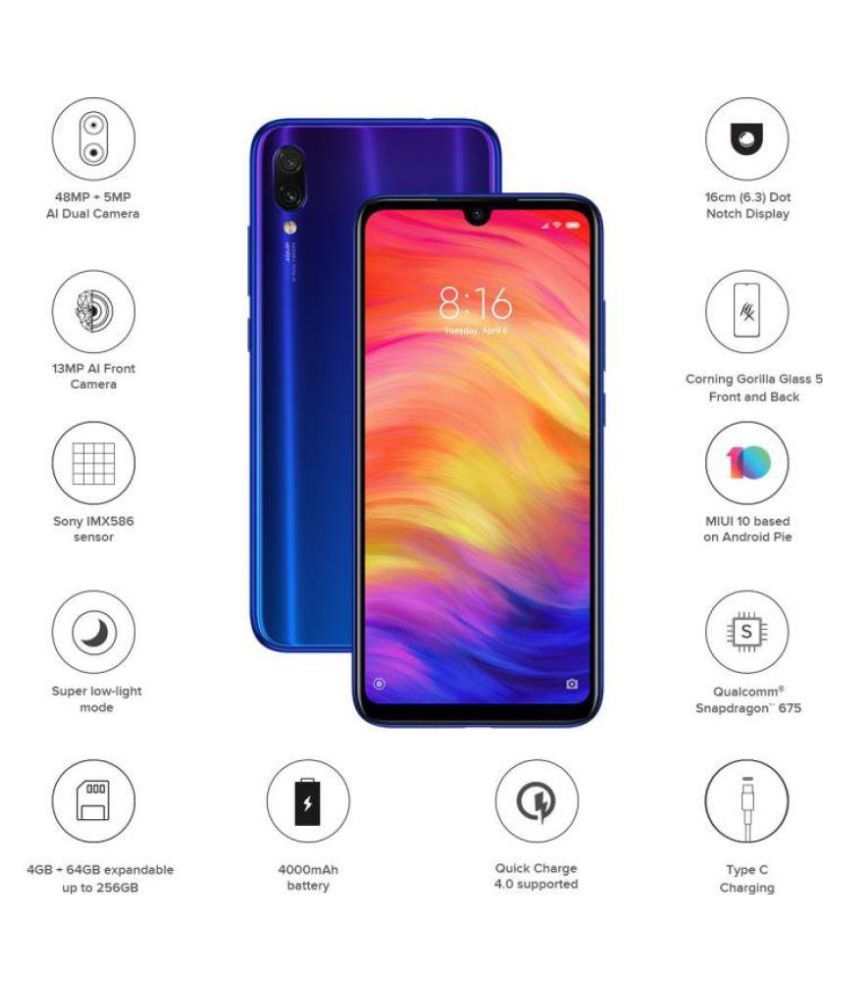 Xiaomi Note 7 Pro ( 64GB , 4 GB ) Blue Mobile Phones ...