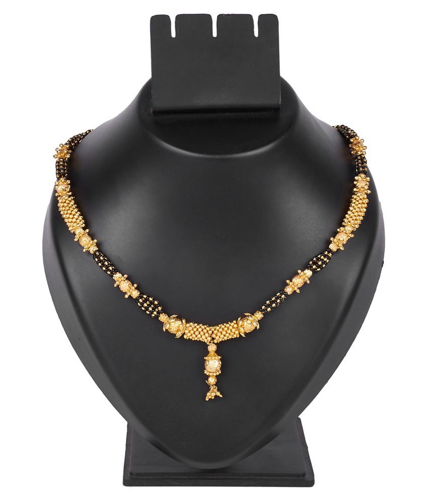 24k Gold Plated Traditional Black Shining Jewel Beads Thushi 