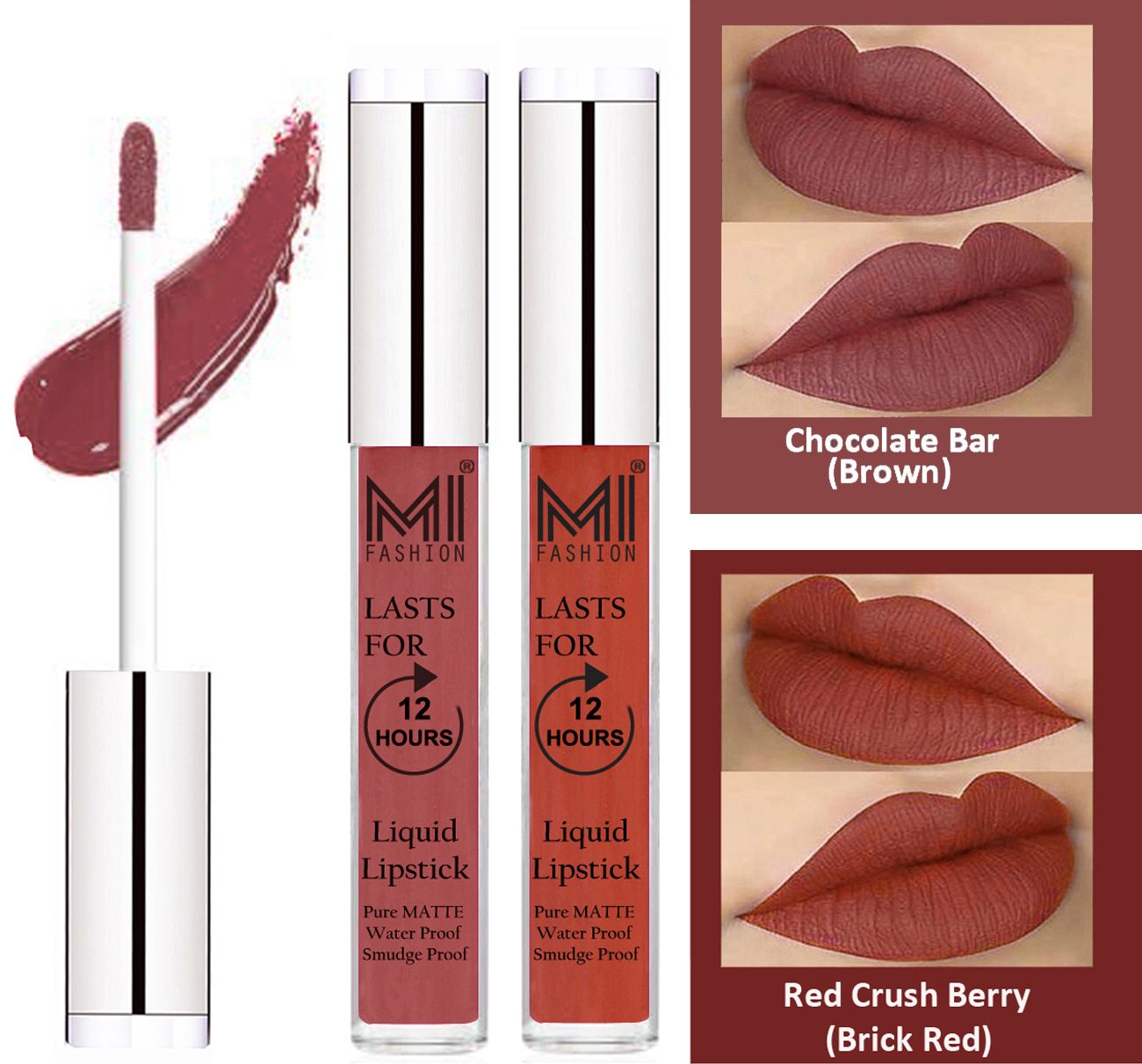     			MI FASHION Liquid Lipstick Brown,Brick Red 3 ml Pack of 2