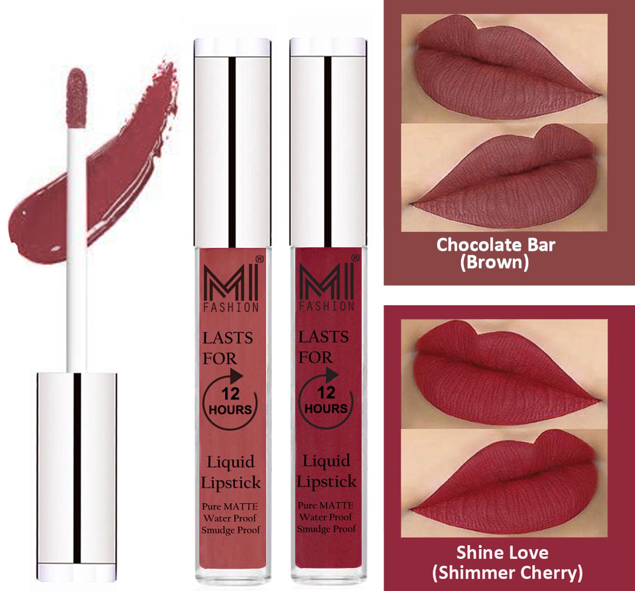     			MI FASHION Liquid Lipstick Brown,Shimmer Cherry  Pack of 2