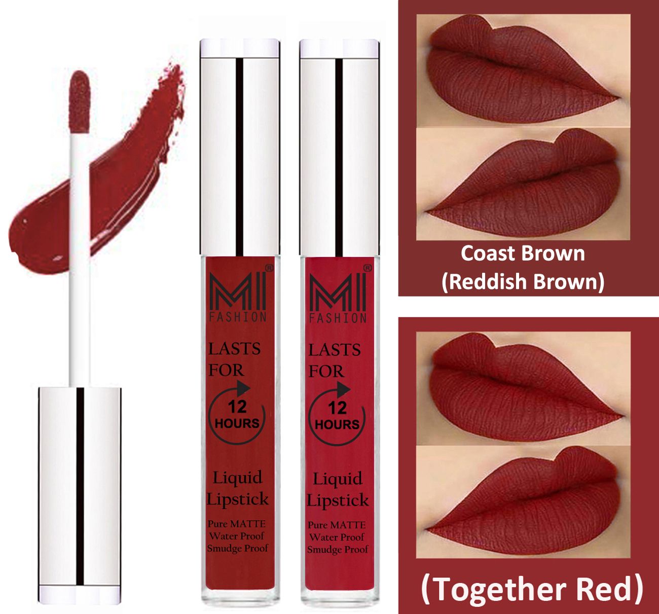     			MI FASHION Liquid Lipstick Coast Brown,Together Red 3 ml Pack of 2