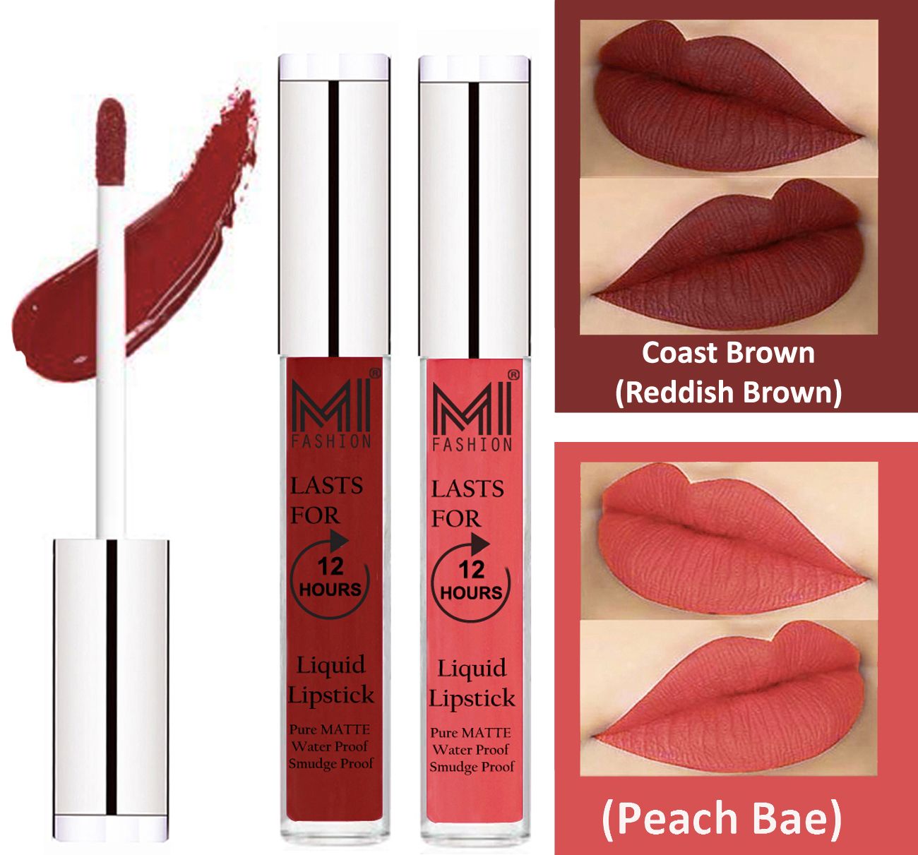     			MI FASHION Liquid Lipstick Coast Brown,Peach Bae 3 ml Pack of 2