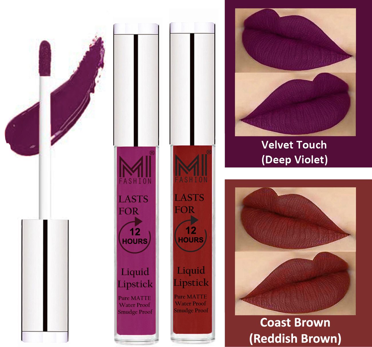     			MI FASHION Liquid Lipstick Deep Violet,Coast Brown 3 ml Pack of 2