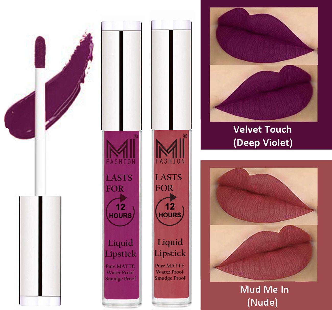     			MI FASHION Liquid Lipstick Deep Violet,Nude 3 ml Pack of 2