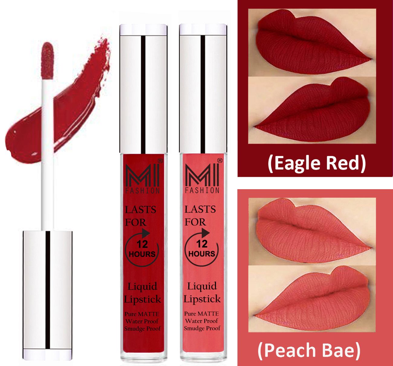     			MI FASHION Liquid Lipstick Eagle Red,Peach Bae Pack of 2