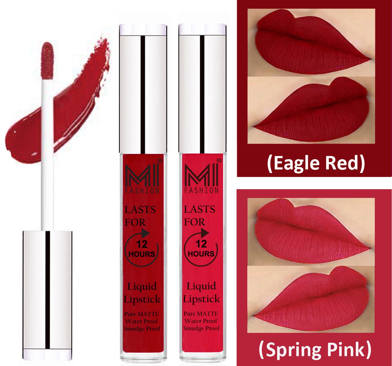     			 MI FASHION Liquid Lipstick (Shade - Eagle Red,Spring Pink) | Pack of 2