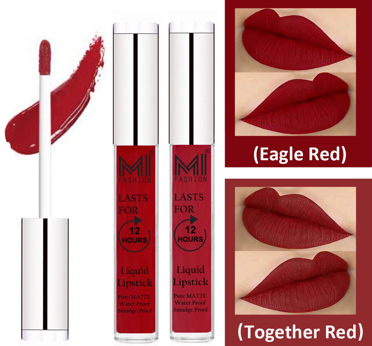     			MI FASHION Liquid Lipstick Eagle Red,Together Red 3 ml Pack of 2