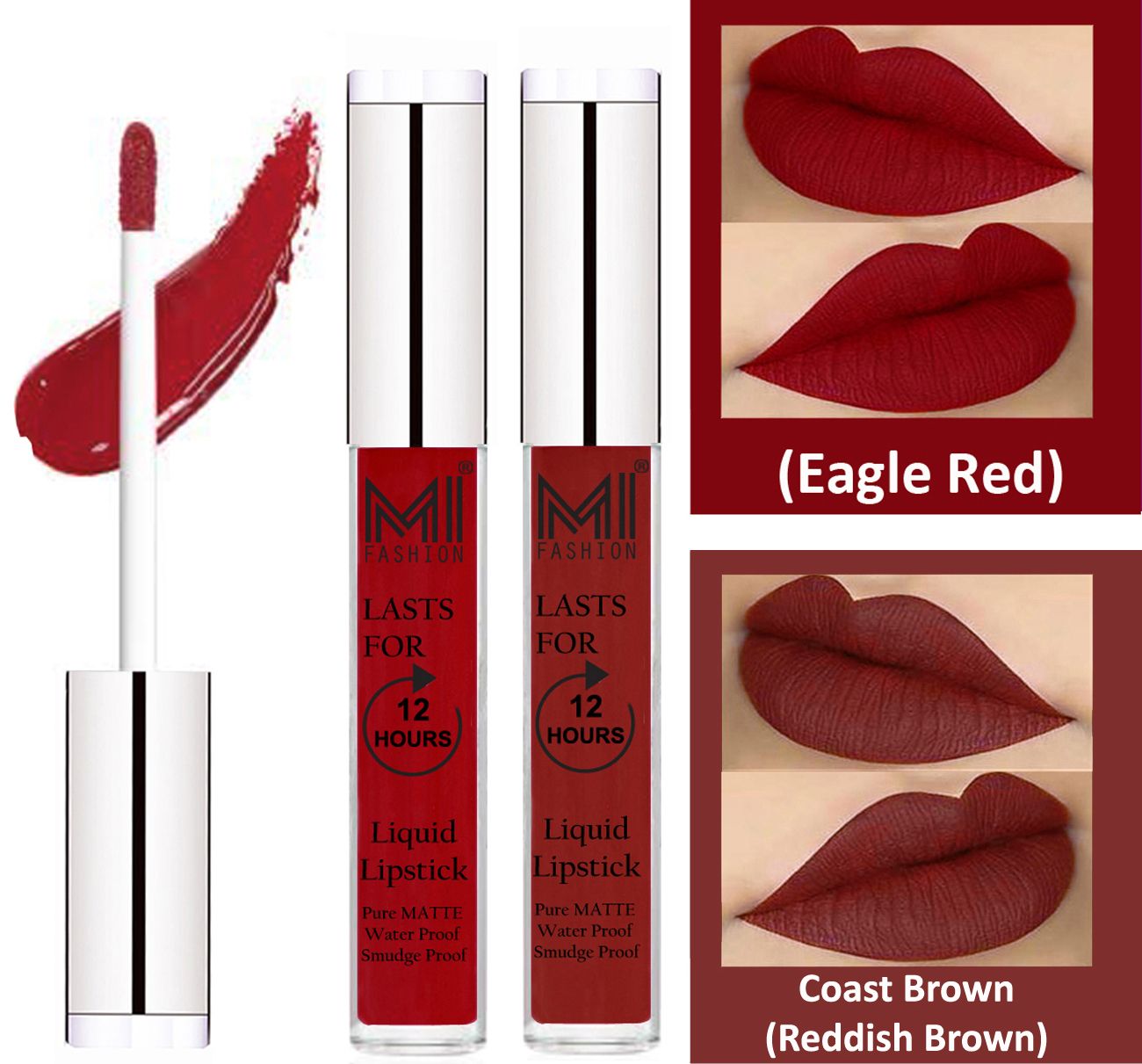     			MI FASHION Liquid Lipstick Eagle Red,Coast Brown 3 ml Pack of 2