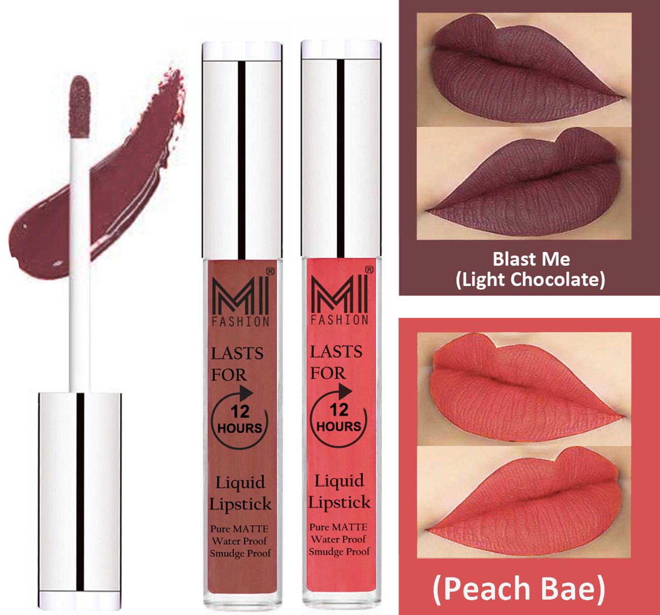     			MI FASHION Liquid Lipstick Light Chocolate ,Peach Bae 3 ml Pack of 2