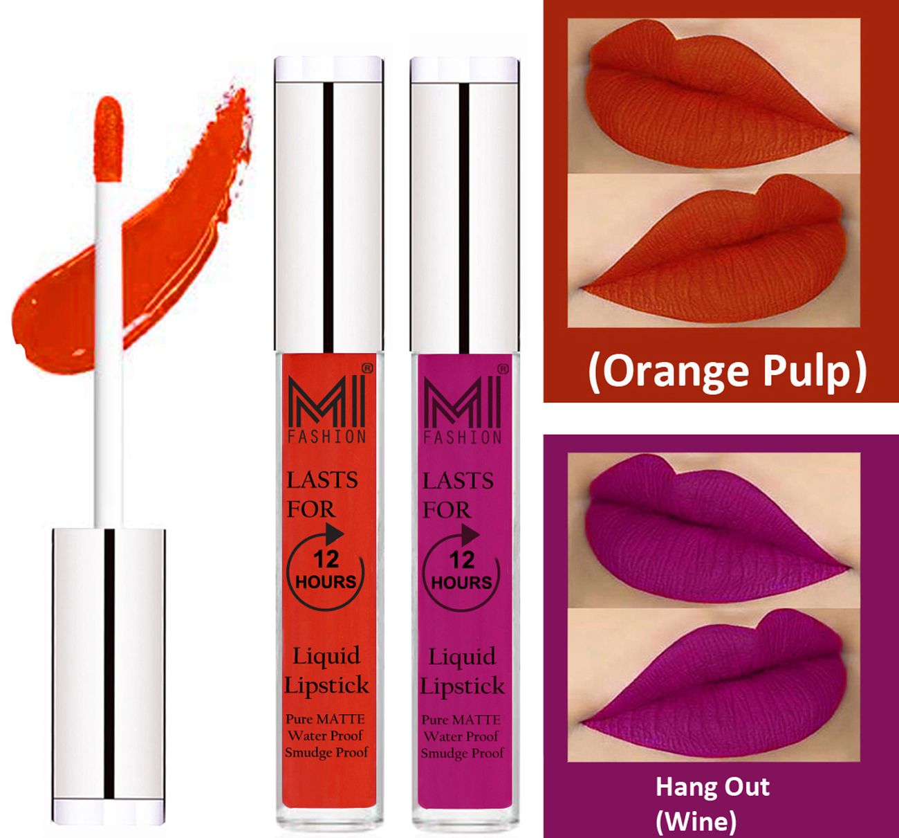     			MI FASHION Liquid Lipstick Orange Pulp,Wine Pack of 2