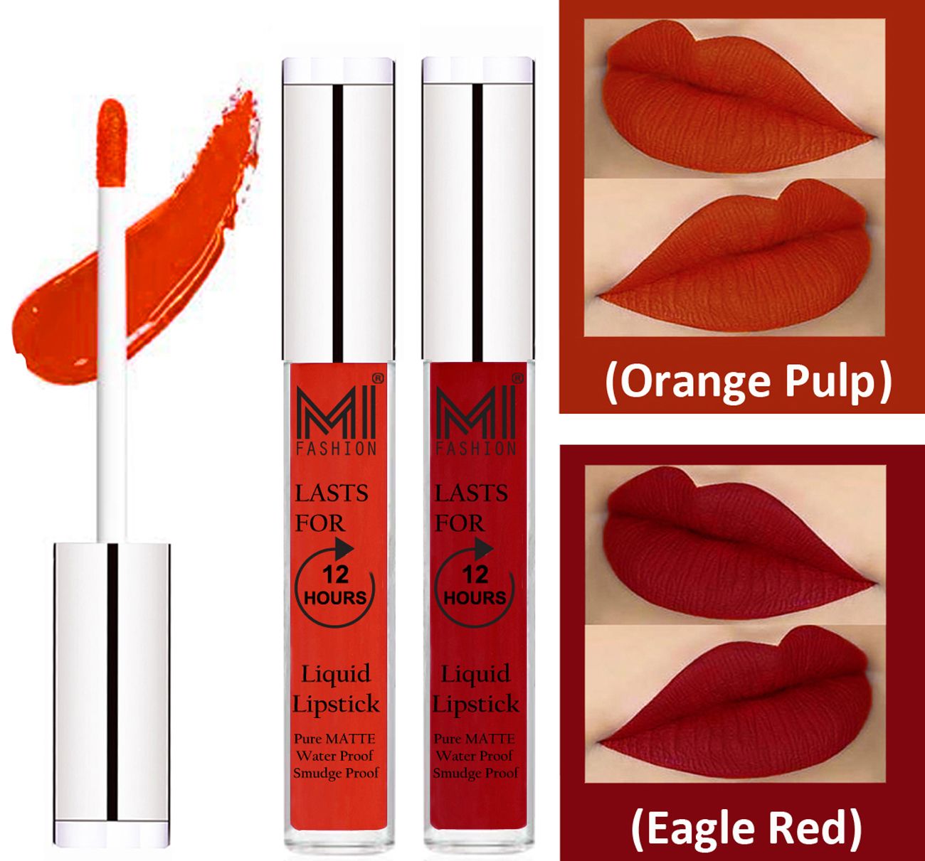     			MI FASHION Liquid Lipstick Orange Pulp,Eagle Red 3 ml Pack of 2