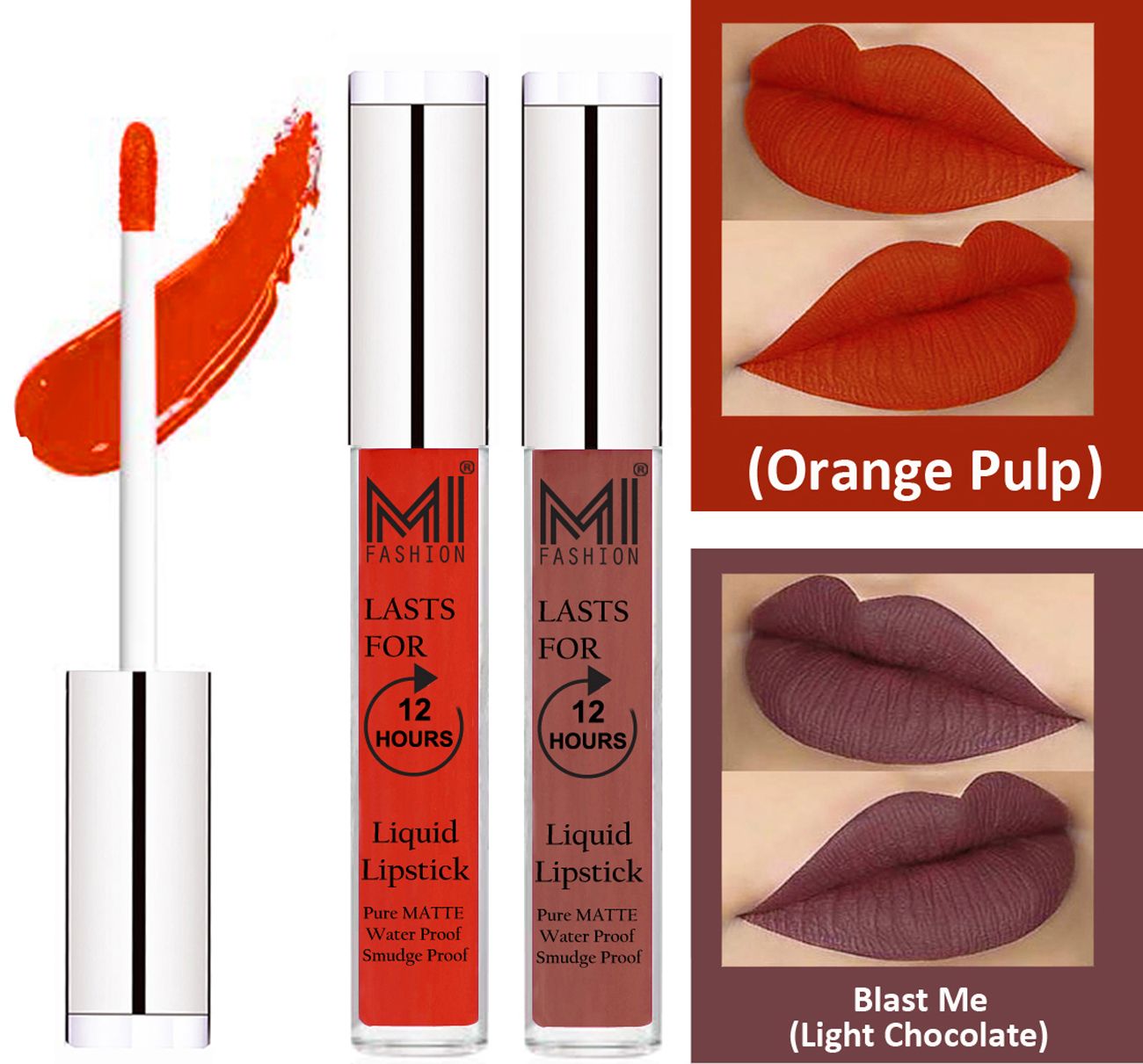     			MI FASHION Liquid Lipstick Orange Pulp,Light Chocolate  3 ml Pack of 2