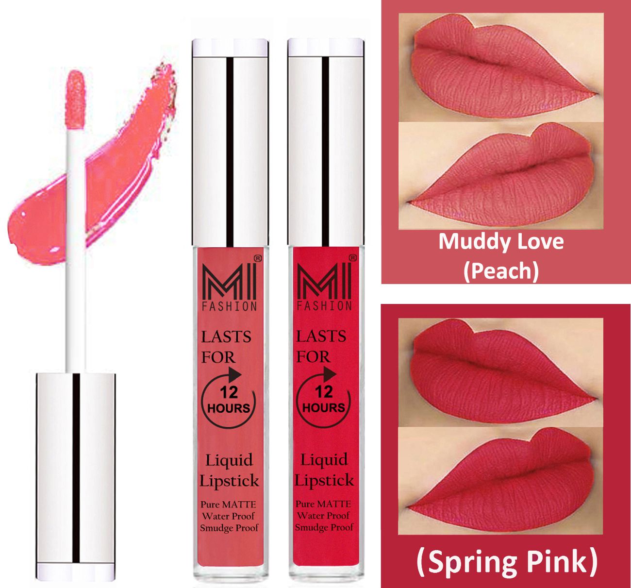     			MI FASHION Liquid Lipstick Peach,Spring Pink Pack of 2