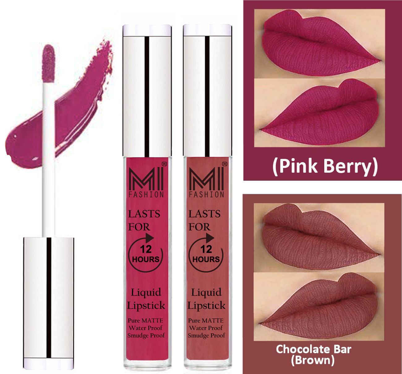     			MI FASHION Liquid Lipstick Pink Berry Berry,Brown Pack of 2