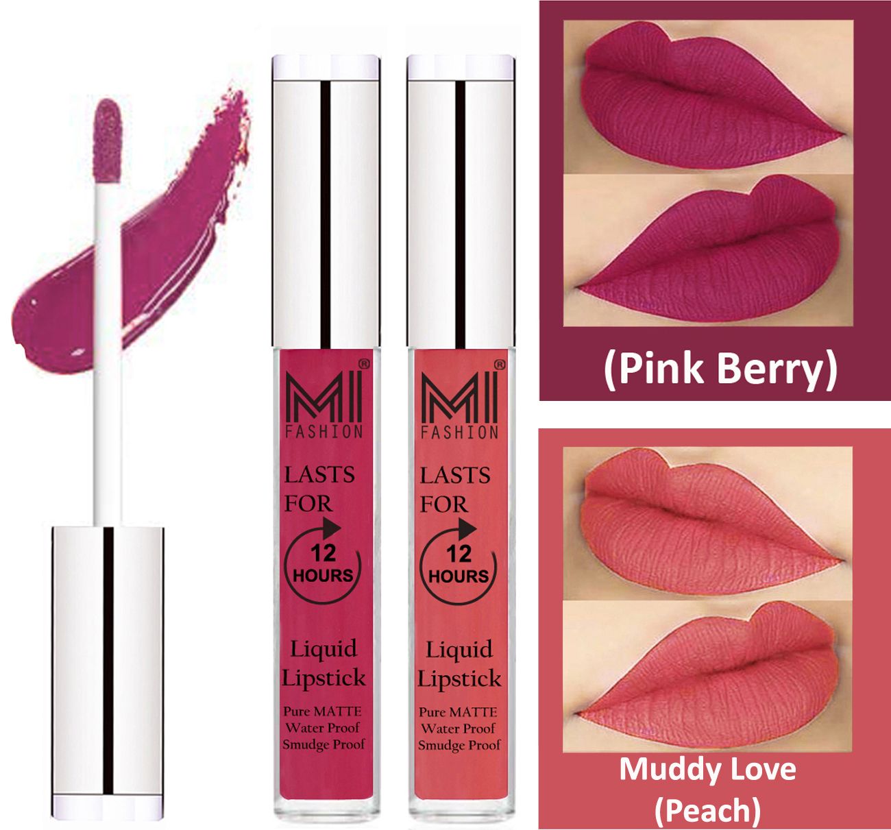     			MI FASHION Liquid Lipstick Pink Berry Berry,Peach 3 ml Pack of 2