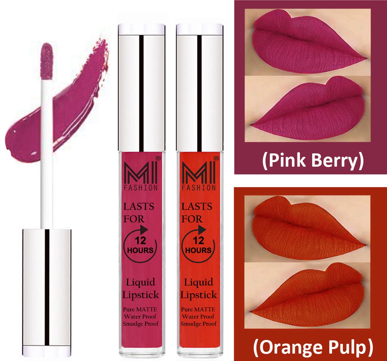     			MI FASHION Liquid Lipstick Pink Berry Berry,Orange Pulp Pack of 2