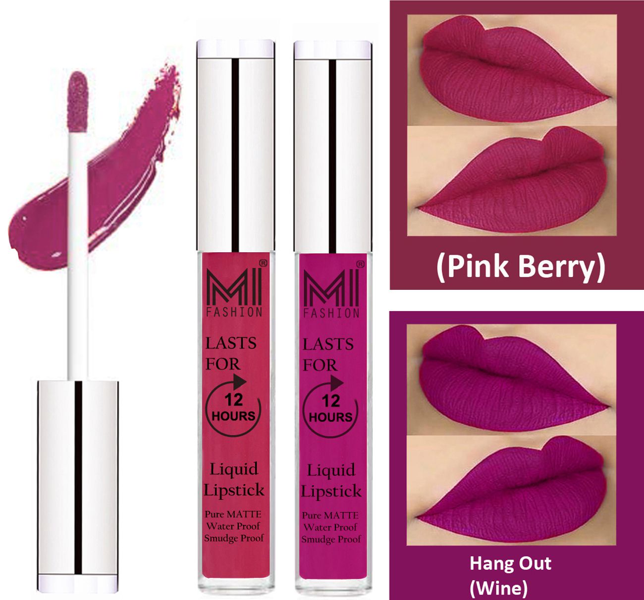 MI FASHION Liquid Lipstick Pink Berry Berry,Wine Pack of 2
