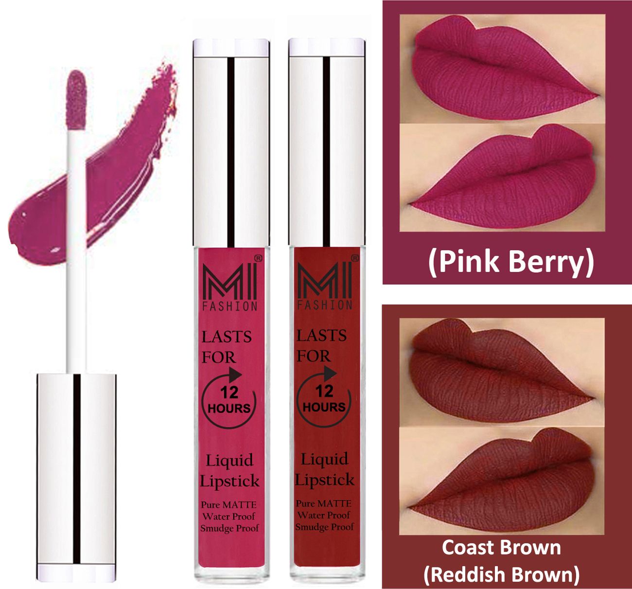     			MI FASHION Liquid Lipstick Pink Berry Berry,Coast Brown Pack of 2