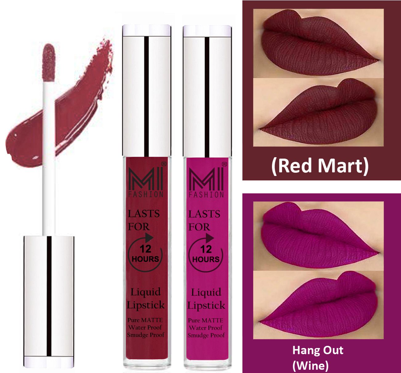     			MI FASHION Liquid Lipstick Red Mart,Wine 3 ml Pack of 2