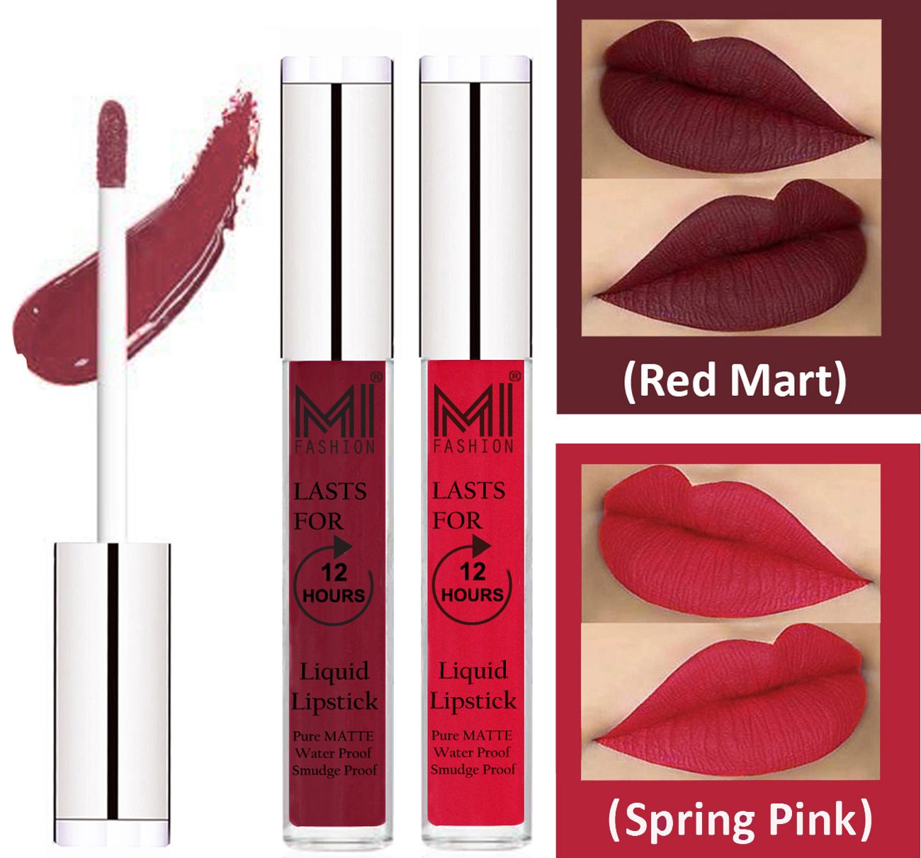     			MI FASHION Liquid Lipstick Red Mart,Spring Pink 3 ml Pack of 2