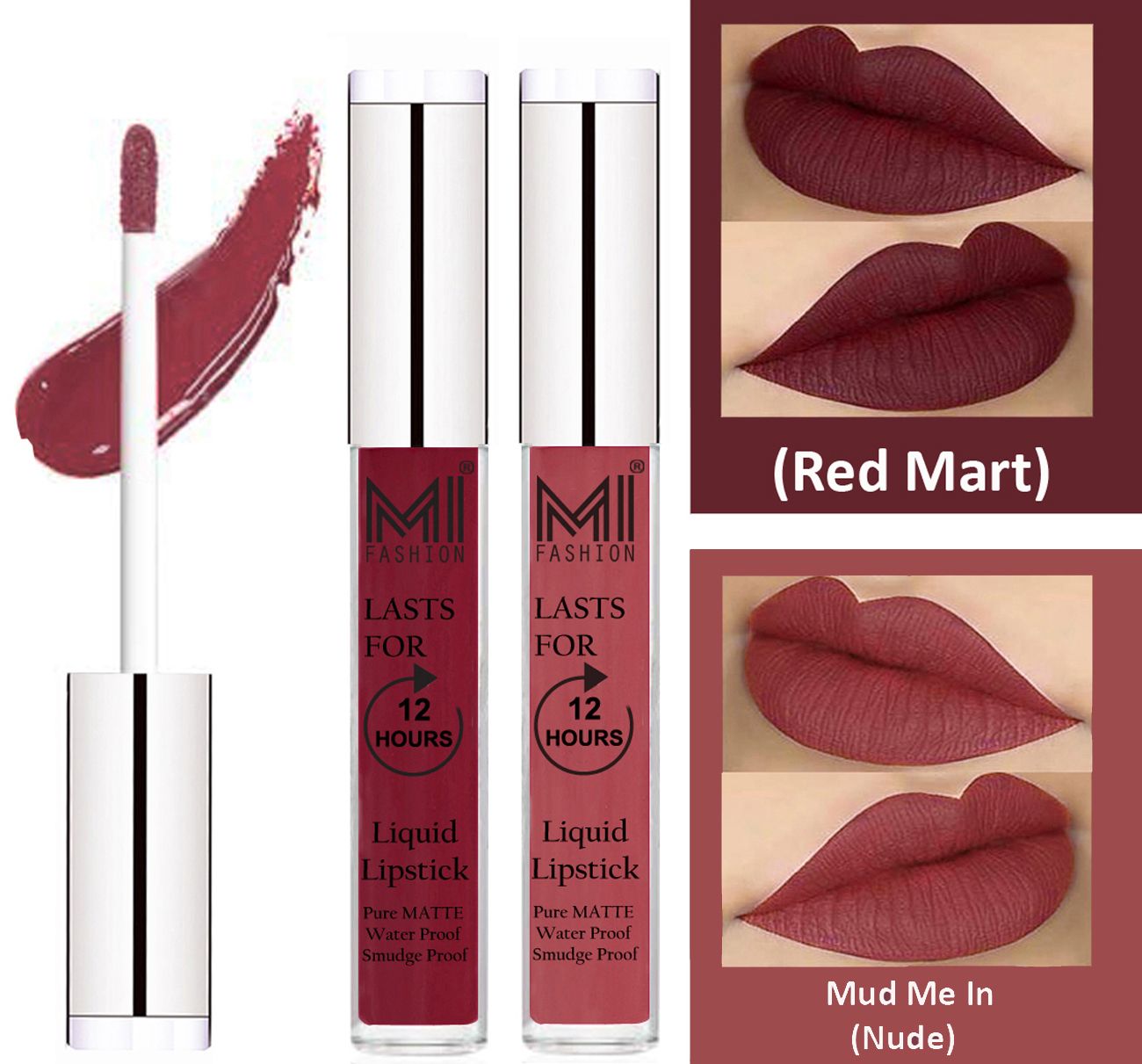     			MI FASHION Liquid Lipstick Red Mart,Nude Pack of 2