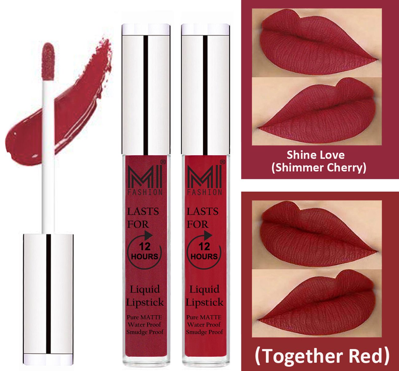     			MI FASHION Liquid Lipstick Shimmer Cherry ,Together Red Pack of 2