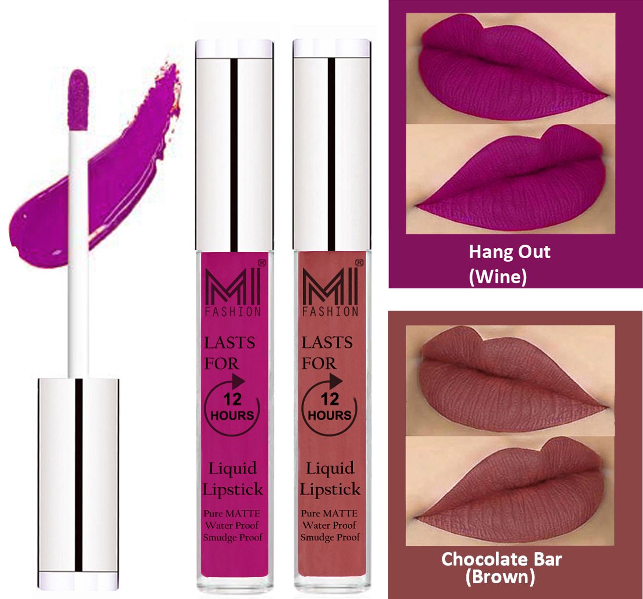     			MI FASHION Liquid Lipstick Wine,Brown Pack of 2