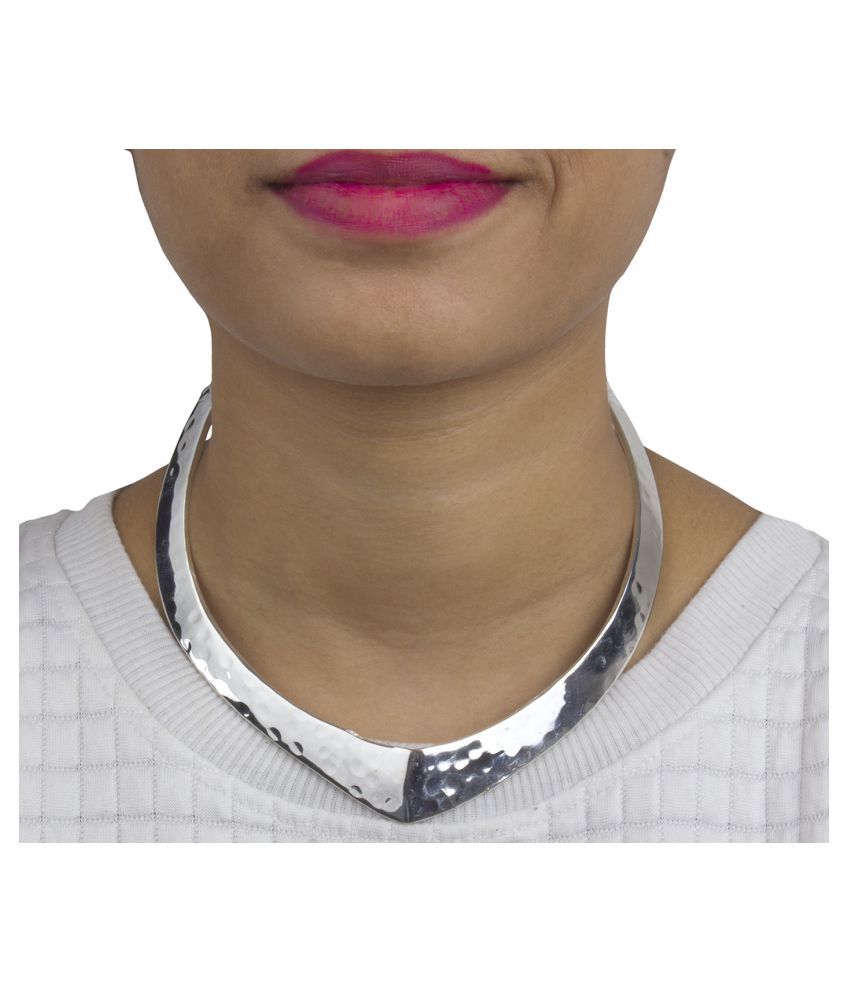     			Piah Brass Silver Collar Designer Silver Plated Necklace