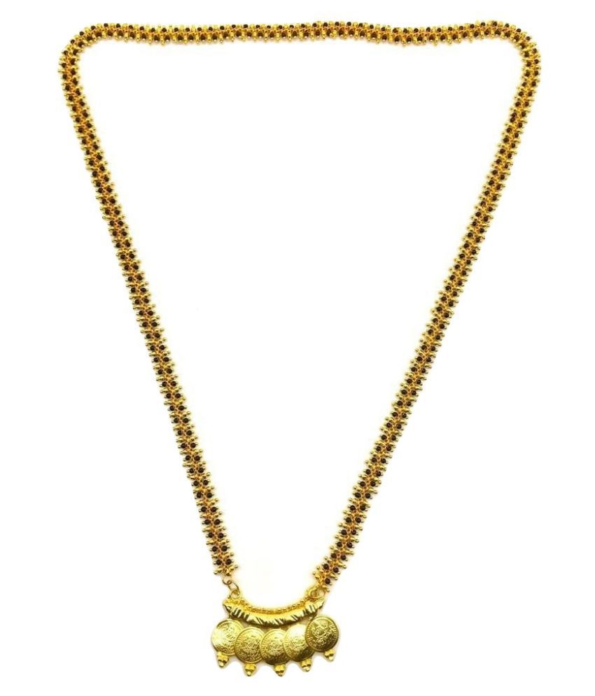     			Digital Dress Women's Jewellery Gold Plated Mangalsutra Necklace 28-inch Length Chain Golden 5 Laxmi Coin Vati Tanmaniya Pendant Traditional Black & Gold Beads Single Line Layer Long Mangalsutra