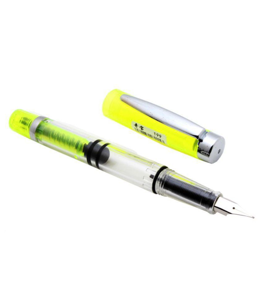 Demonstrator Safari Piston Fountain Pen Fine Nib With Chrome Trims. - Yellow