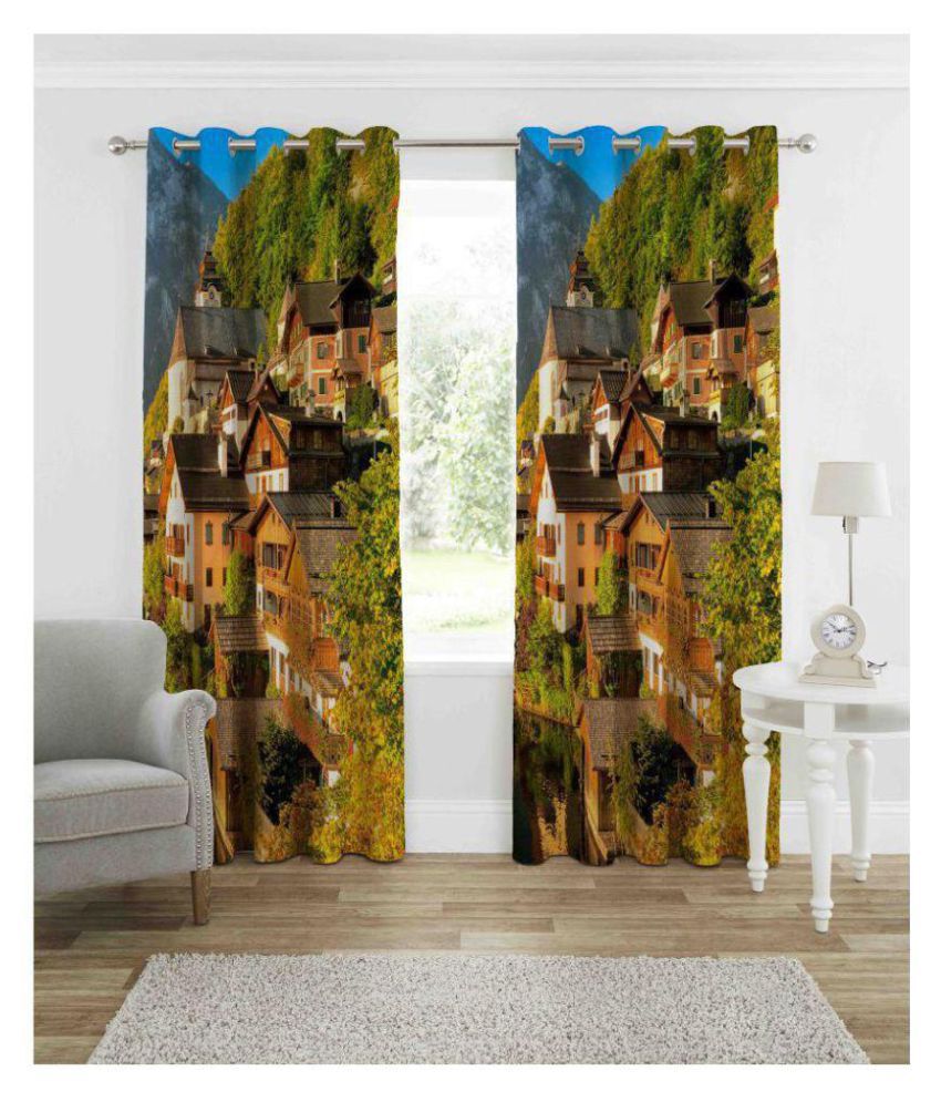     			indiancraft Single Long Door Semi-Transparent Eyelet Polyester Curtains Brown