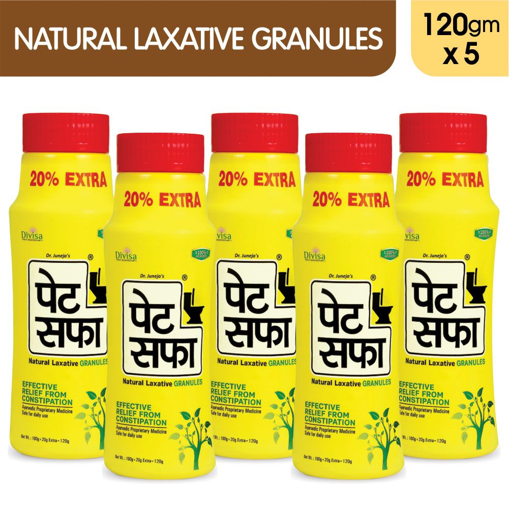 Pet Saffa Natural Laxative Granules 120gm, Pack of 5 (Helpful in Constipation, Gas, Acidity, Kabz), Ayurvedic Medicine