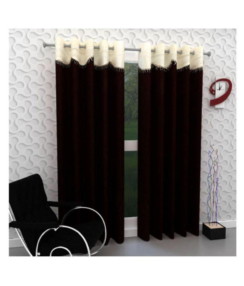    			Tanishka Fabs Floral Semi-Transparent Eyelet Curtain 7 ft ( Pack of 2 ) - Brown
