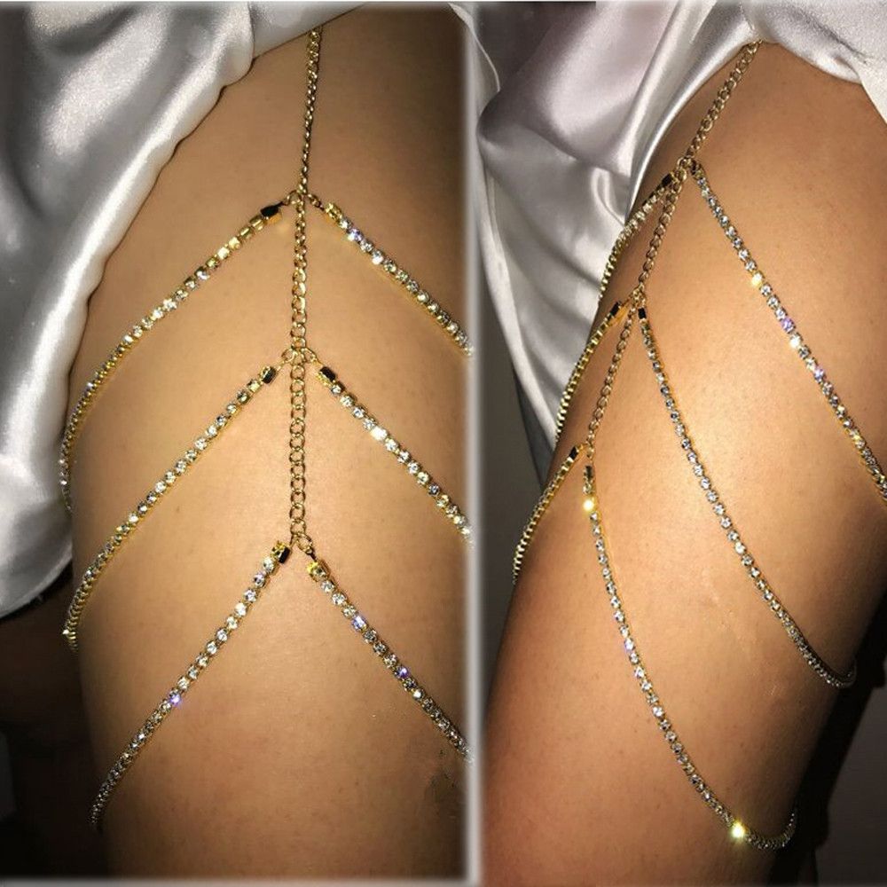Shiny Women Body Jewelry Crystal Leg Thigh Chain Rhinestone