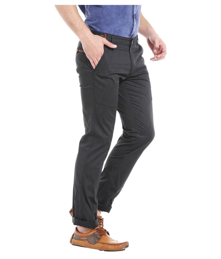 D'COT Black Slim -Fit Flat Trousers 