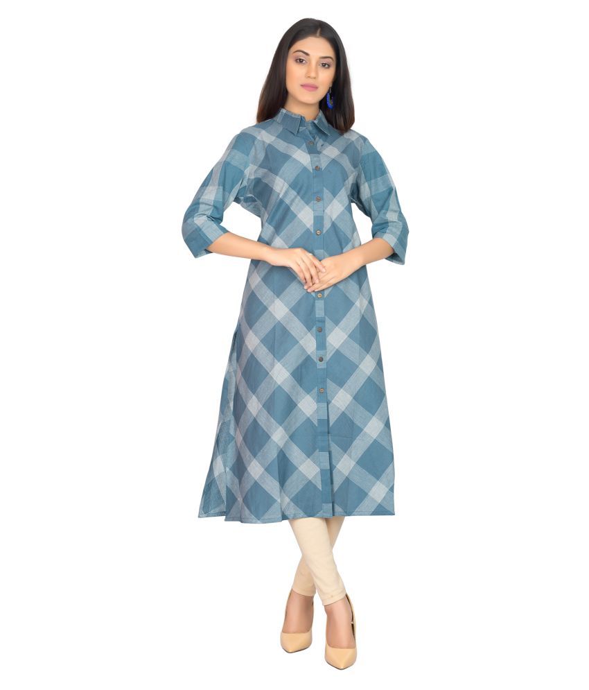 Cotton Culture Blue Cotton Aline Kurti Buy Cotton Culture Blue