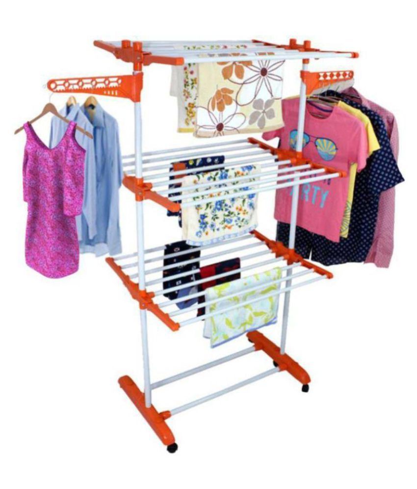     			TNC 3-TIER CLOTH DRYING RACK MADE IN INDIA MOVABLE AND FOLDABLE Carbon Steel, Steel Floor Cloth Dryer Stand  (Multicolor)