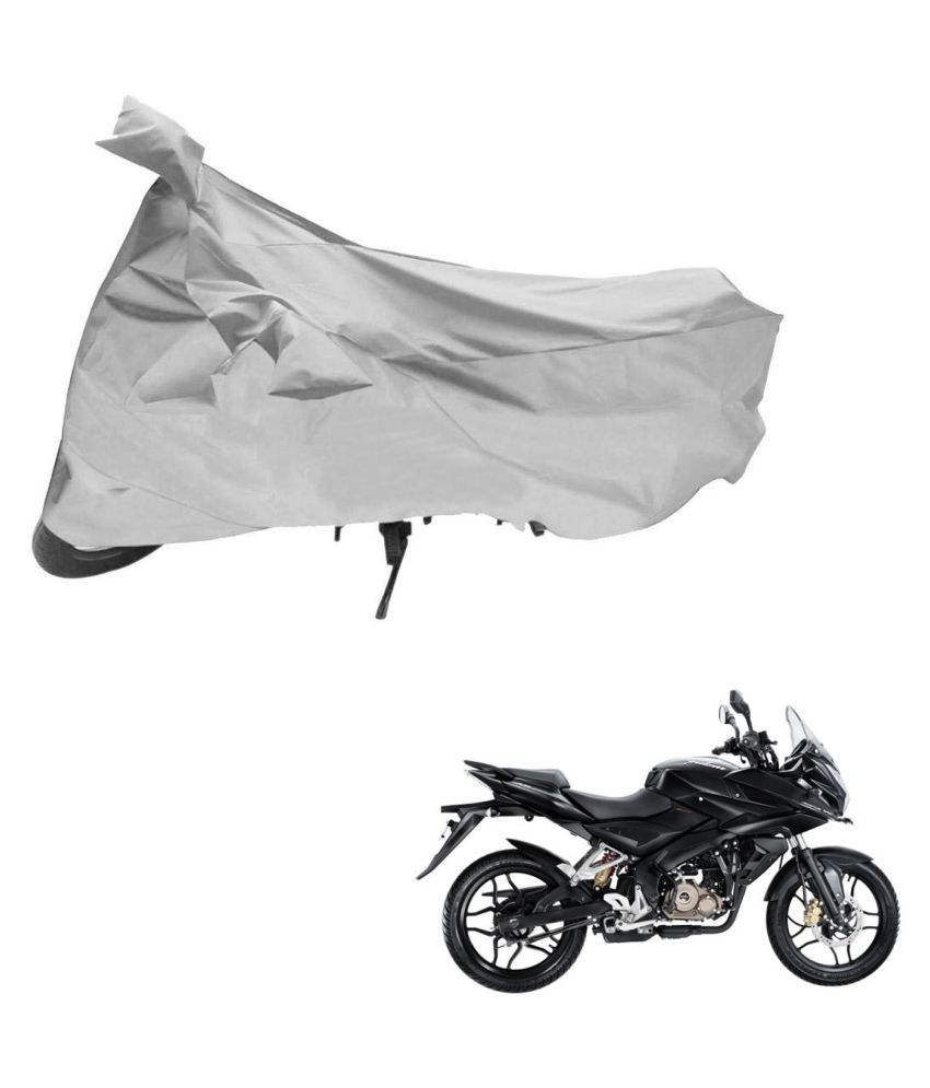     			AutoRetail Dust Proof Two Wheeler Polyster Cover for Bajaj Pulsar AS 150 (Mirror Pocket, Silver Color)