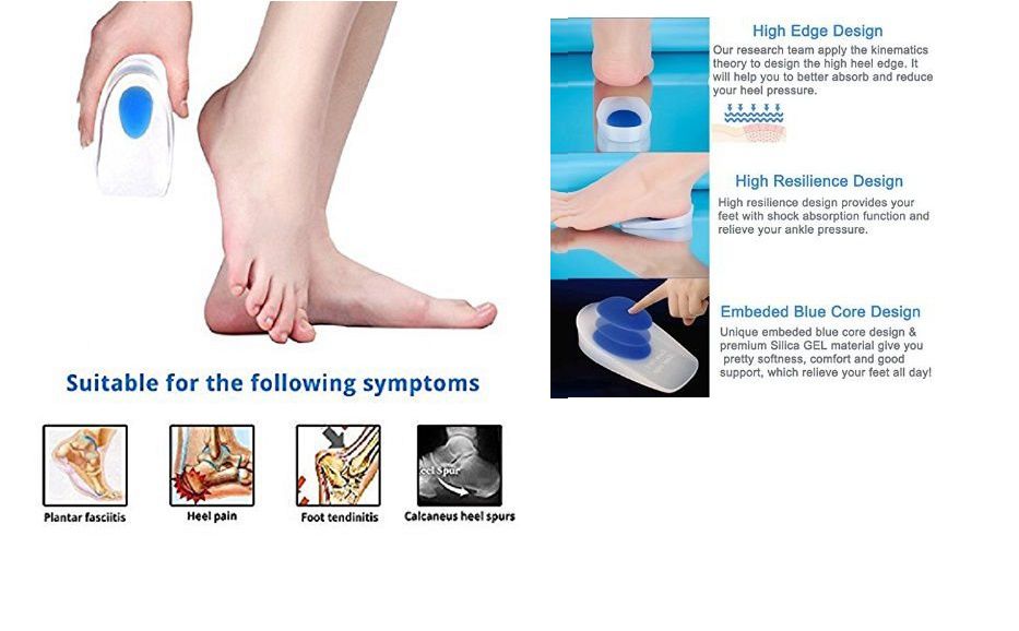     			connectwide Silicone Heel Support Pad Cup Insoles, (1 Pair) Heel Cup Cushion One Size Fits all Free Size