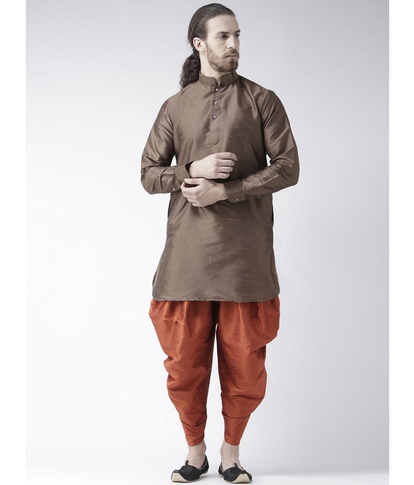     			Deyann Brown Silk Blend Kurta Pyjama Set