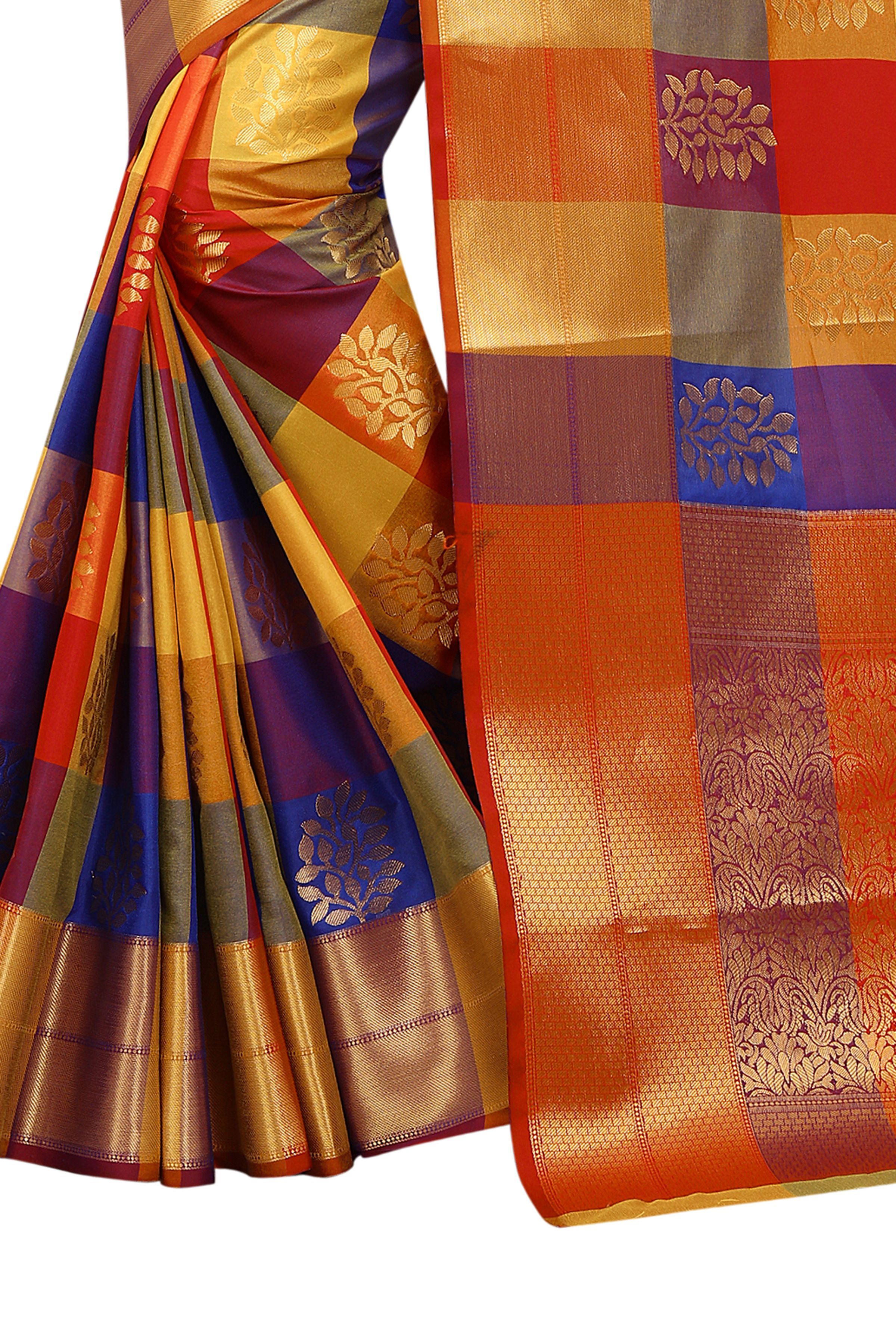 SILK ZONE Yellow and Brown Kanchipuram Saree Buy SILK ZONE Yellow and