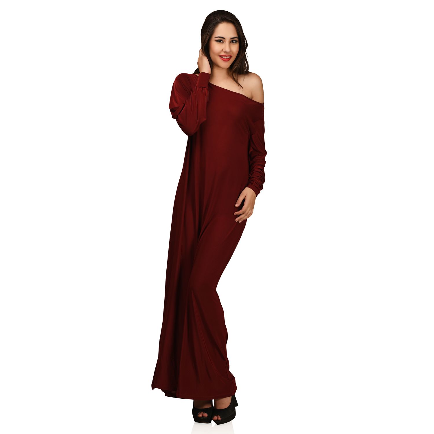 poly material long gown styles