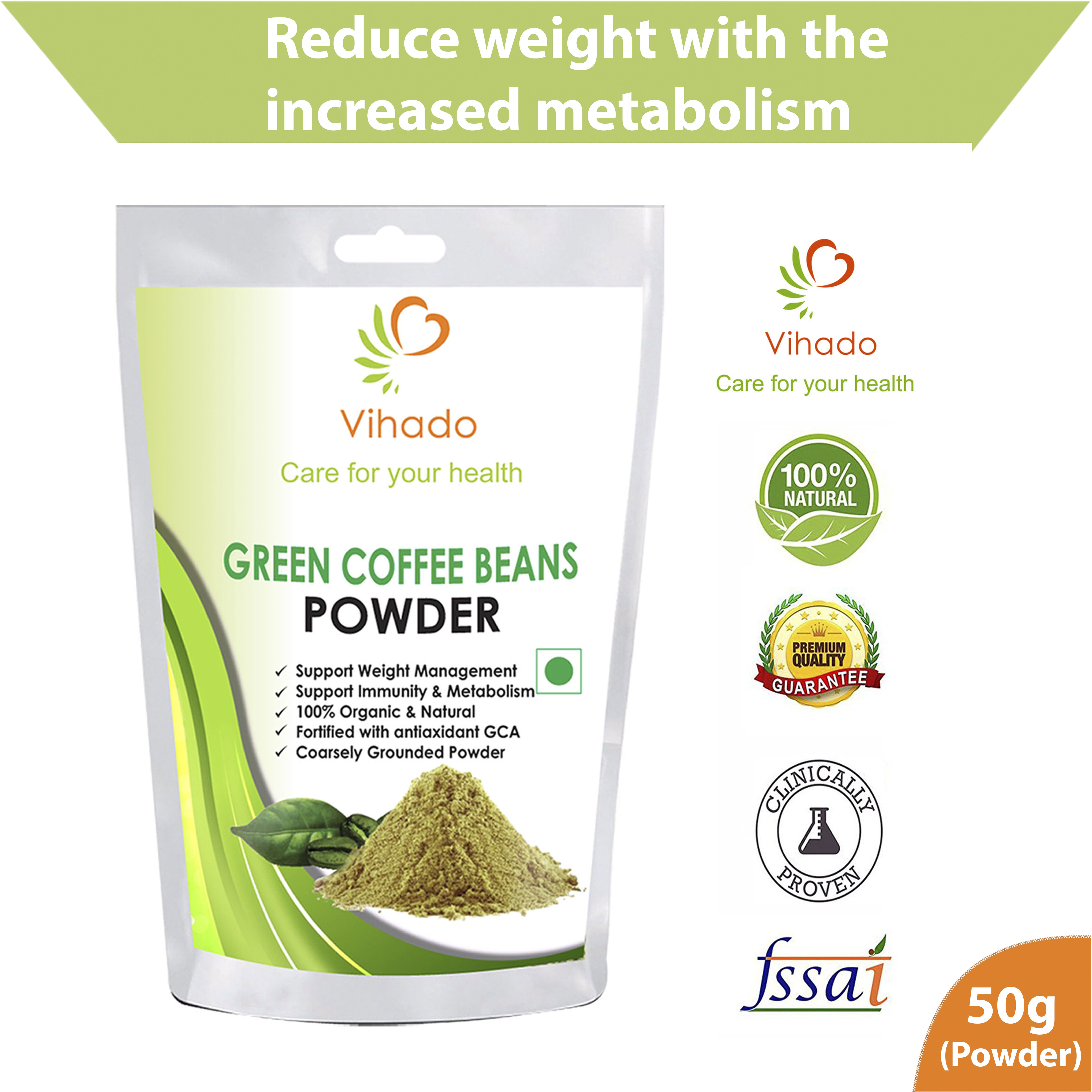     			Vihado Pure Arabica Green Coffee Beans Powder 50 gm Unflavoured