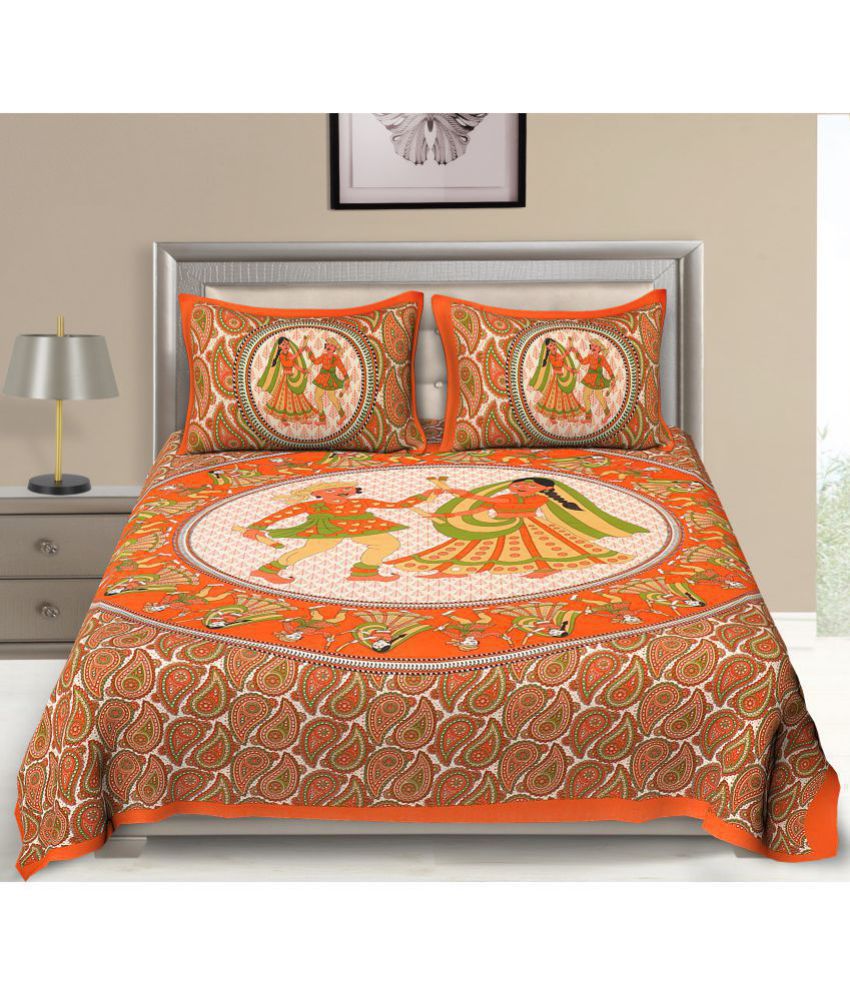     			UniqChoice Cotton Double Jaipuri Traditional Bedsheet with 2 Pillow Covers