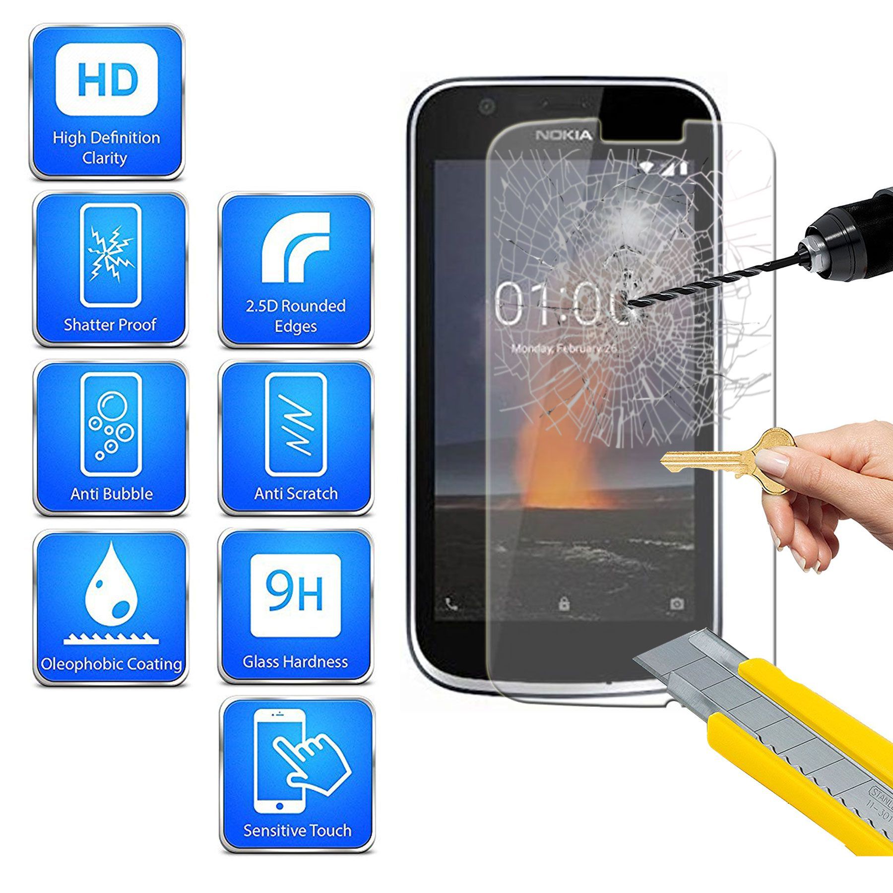 NOKIA 1 Tempered Glass Screen Guard By Deltakart Mobile Screen NOKIA 1 Tempered Glass Screen Guard By Deltakart