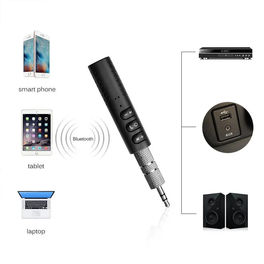 Clip On 3 Button 3.5mm Aux Bluetooth Audio Jack Receiver With Mic